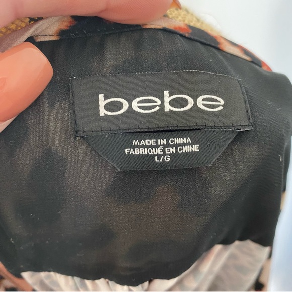 BEBE Cheetah Leopard Sheer Blouse Top with Half Front Zip - Picture 9 of 9